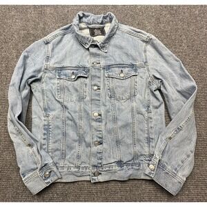 Thunder Jacket Mens Medium Blue Denim Jean Trucker Button Front Pockets Unlined